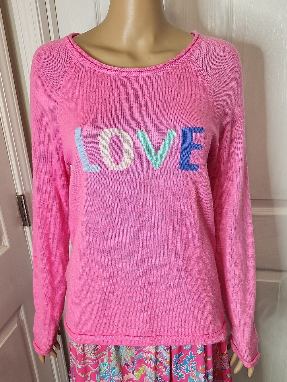 Lilly Pulitzer Pink "LOVE" Lightweight Long Sleeve Crewneck Sweater